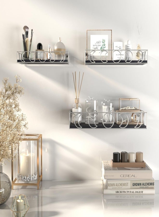 PHAREGE Moon Phase Floating Shelves Black Silver, Set of 3 Small Decorative Wall Shelves for Book Plant Storage, Crystal Figurine Collectibles Display Shelf for Bedroom Kid Room - Image 4